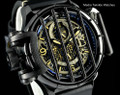 Invicta 20256 Reserve 52mm Vintage All Black Stealth Cross Bar Quartz Multi Function Leather Strap Watch