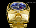 Invicta 26389 Reserve 53mm Bolt Zeus Tria Blue Dial Gold Tone Swiss Quartz Chronograph GMT Stainless Steel Bracelet Watch