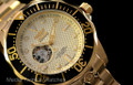 Invicta 13710 Grand Diver Automatic All Gold Plated "Open Heart" Stainless Steel Bracelet Watch | Free Shipping