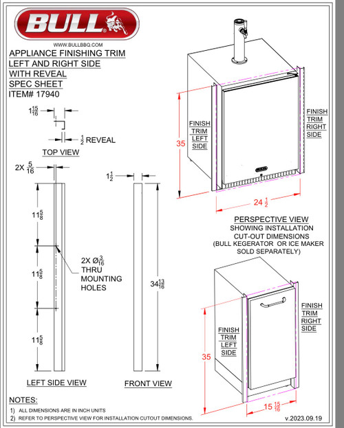 Stainless Steel Finishing Frame With Reveal For Bull Kegerator Or Bull Ice Maker