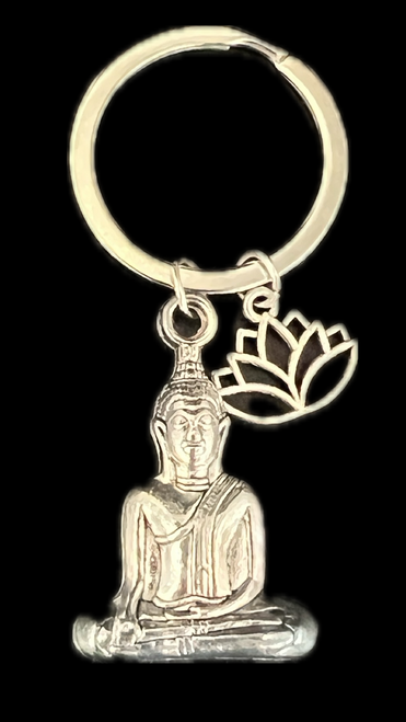 Buddha and Lotus Silver Keychain