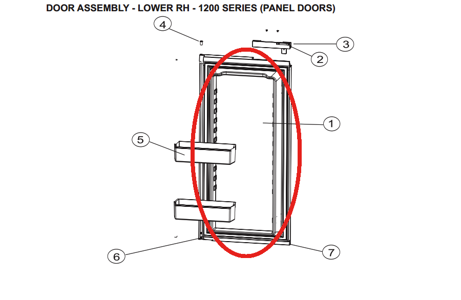 Norcold Lower Right Hand Door 627991 (fits the 1200 model) - panel