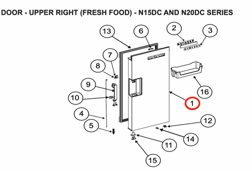 Norcold Upper Right Door Assembly 641329 (Fits N20)