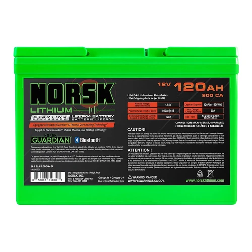 Norsk Lithium 120Ah 12V LiFePO4 Self-Heating Battery Group 31 B12120GHS view 2