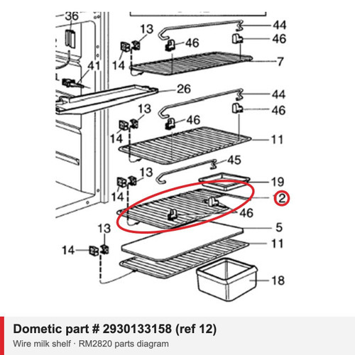 Dometic Refrigerator Wire Milk Shelf 2930133158 (RM2820)