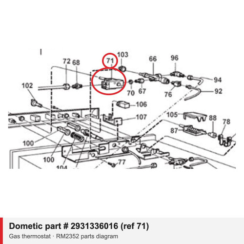 Dometic Refrigerator Gas Thermostat 2931336016 (RM2352, RM2353, RM2452, RM2453, RM2552, RM2553)