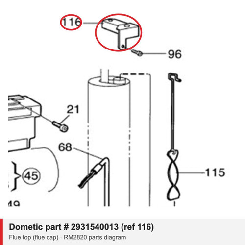 Dometic Refrigerator Flue Top 2931540013 (RM2510, RM2607, RM2611, RM2612, RM2807, RM2811, RM2820)