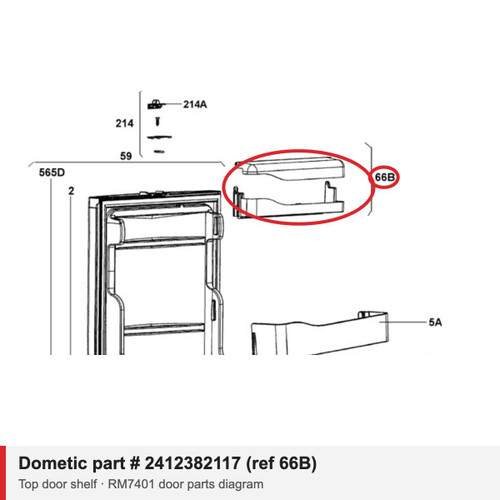 Dometic Refrigerator Top Door Shelf, Gray 2412382117 (RM7401L)