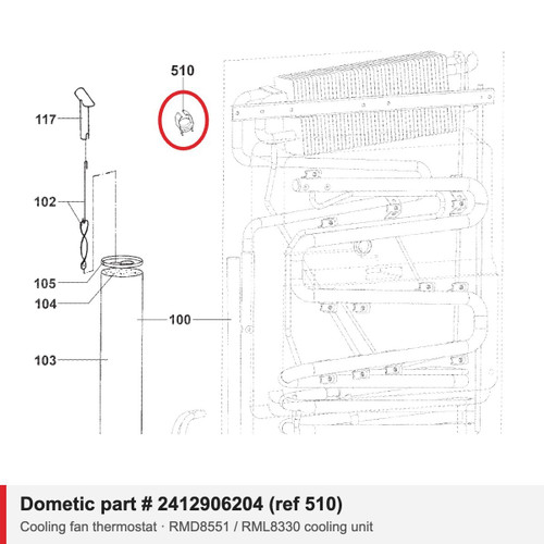 Dometic Refrigerator Cooling Fan Thermostat (Thermodisc) 2412906204 (RML8330, RM8501, RM8551)