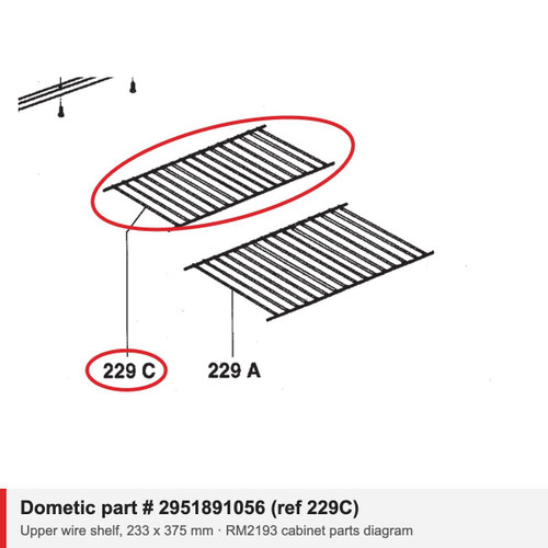Dometic Refrigerator Upper Wire Shelf 233 x 375 mm 2951891056 (RM2191, RM2193)