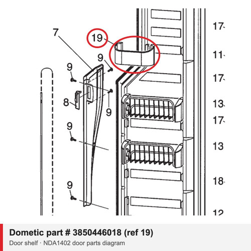 Dometic Refrigerator Door Shelf 3850446018 (NDA1402, NEA1402)