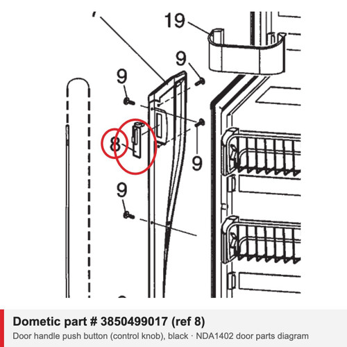 Dometic Refrigerator Door Handle Push Button, Black 3850499017 (NDA1402, NEA1402)