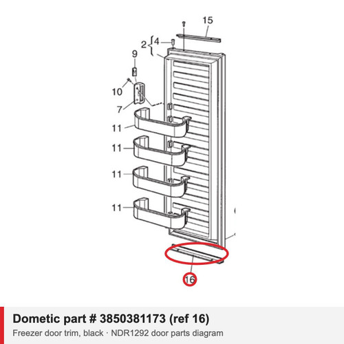 Dometic Refrigerator Freezer Door Trim, Black 3850381173 (NDR1292)