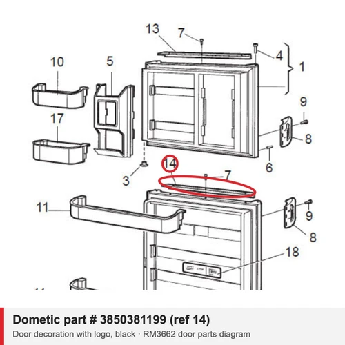 Dometic Refrigerator Door Decoration Trim with Logo, Black 3850381199 (RM3662)