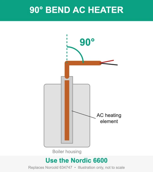 90 degree bend AC heater uses the Nordic 6600 (replaces Norcold 634747)