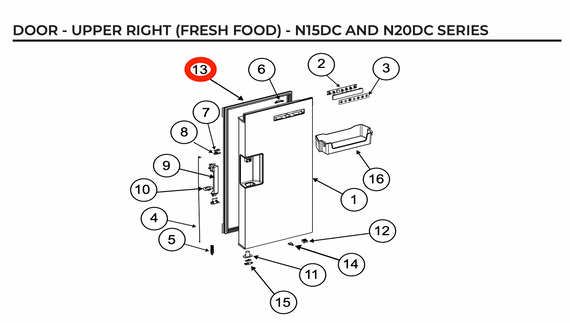 Norcold Fresh Food Door Gasket 641330 (Fits N20DC) Norcold Fresh Food Door Gasket 641330 (Fits N20DC)
