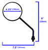 Dimensions and specifications of black round mirrors.