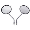 Rear view image of chrome motorcycle handlebar mirrors.