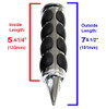 Specifications and dimensions of ISO "Spike" handlebar grips. Grips come in different sizes and will fit 7/8ths inch (22mm) and 1 inch (25mm) size handlebars.