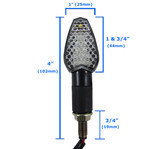 Mini, black, led motorcycle turn signal specifications and measurements.