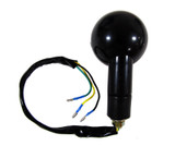 Rear view of black round 3 wire turn motorcycle signals.  Turn signals are are in classic black.