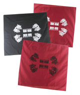 BANDANNA, RED W/BLACK MID-USA LOGO, 21.25 X 21.25 65/35 POLY/COTTON