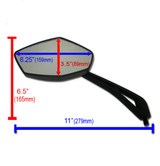 Dimensions and specifications of diamond motorcycle mirrors.
