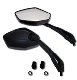 Upgrade your Suzuki motorcycle or Japanese make with a pair of these hot looking motorcycle mirrors.  They feature a diamond shaped mirror lens, distortion free glass, and are complimented with a sleek black matte finish.