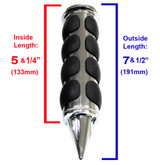 Specifications and dimensions of ISO "Spike" handlebar grips. Grips come in different sizes and will fit 7/8ths inch (22mm) and 1 inch (25mm) size handlebars.