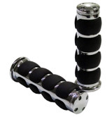 Tired of your hands being sore all the time while you ride? Upgrade your handlebar grips to a pair of chrome billet ISO comfort grips. They feature soft rubber black colored pads that are specifically designed to reduce strain and discomfort on your hands while you ride, allowing you to ride longer with no discomfort.