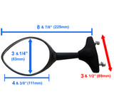 Dimensions and specifications for Carbon fiber black Motorcycle Rear View Custom Racing Sport Bike Mirrors.