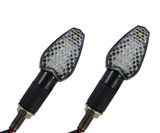 Black Mini LED Arrow Amber Light Motorcycle Turn Signals.  Sleek and bright.  Sold as a Pair