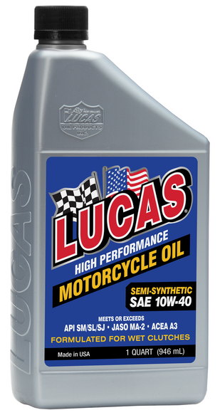 Lucas Motorcycle High Performance Semi-Synthetic SAE 10W-40 Engine Oil 6 Quarts