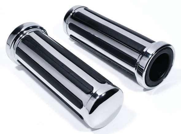Chrome & Rubber "Rail Style" 1" Handlebar Motorcycle Grips for Harley Panhead (Pair)