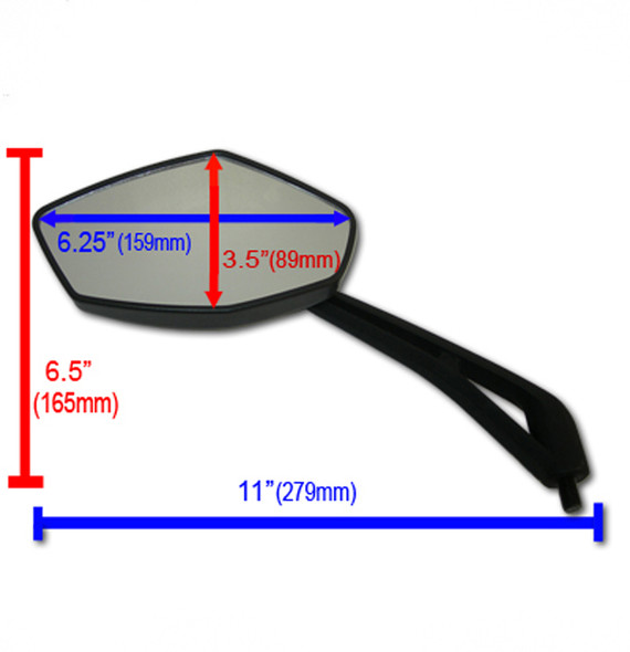 Dimensions and specifications of diamond motorcycle mirrors.