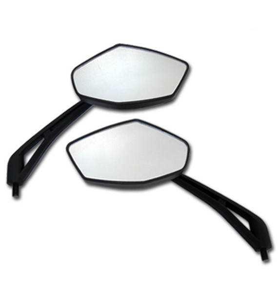 Upgrade your Honda motorcycle with a pair of these hot looking motorcycle mirrors.  They feature a diamond shaped mirror lens, distortion free glass, and are complimented with a sleek black matte finish.