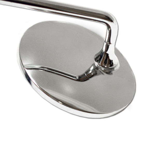 Rear view image of chrome motorcycle handlebar mirrors.