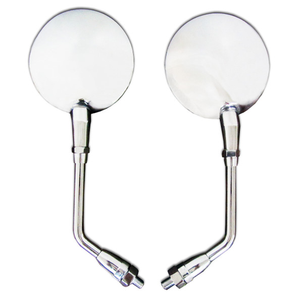 The mirror head is fully adjustable meaning you can easily adjust it to be in any angle or position you desire.  Our mirrors are designed so that once the lens is fixed into position the mirror will stay right where you want it, without having to worry about your mirrors moving around while riding.