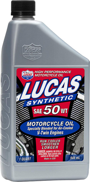 Lucas Motorcycle High Performance Synthetic SAE 50W V-Twin MC Engine Oil 1 Case of 6 Quarts