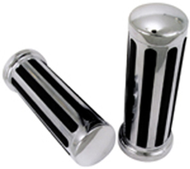 Chrome & Rubber "Rail Style" 1" Handlebar Motorcycle Grips for Harley Road King (Pair)
