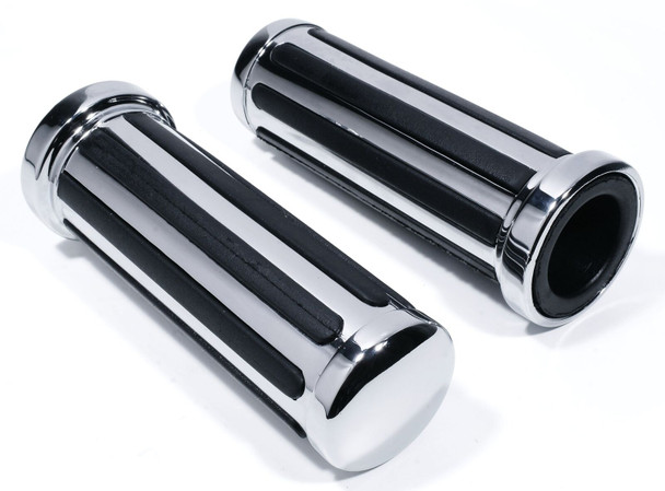 Chrome & Rubber "Rail Style" 1" Handlebar Motorcycle Grips for Harley Low Rider (Pair)