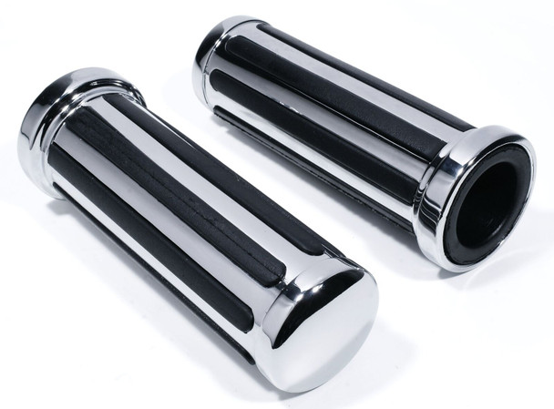 Chrome & Rubber "Rail Style" 1" Handlebar Motorcycle Grips for Harley Cross Bones (Pair)