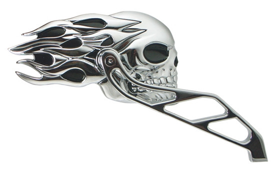 V-Factor Chrome Flaming Skull Mirrors Pair For All Harley Models