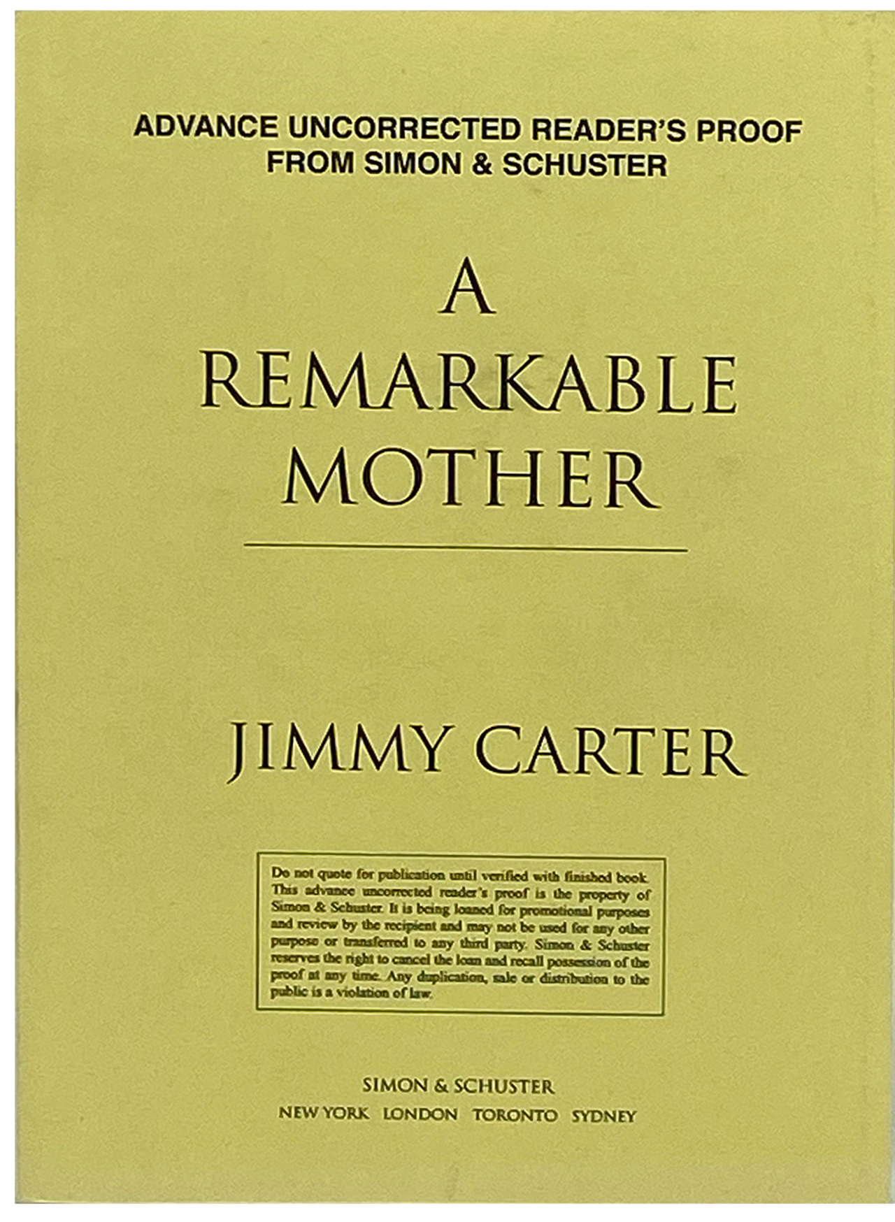 Jimmy Carter A Remarkable Mother Signed Proof Copy