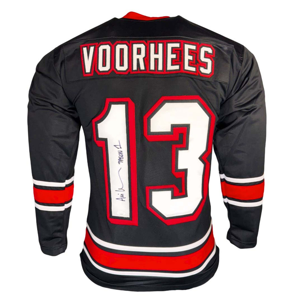 Ari Lehman Signed Jason 1 Inscription Friday the 13th Jason Voorhees Hockey Jersey (JSA)