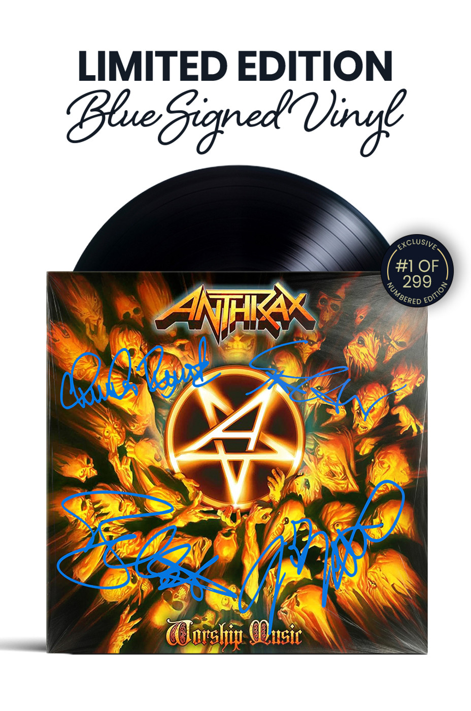 Worship Music Blue Vinyl signed by Anthrax