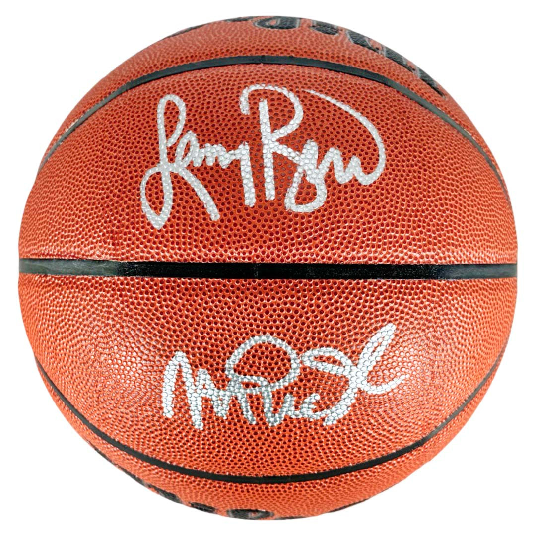 Larry Bird and Magic Johnson Signed NBA Wilson Authentic Series