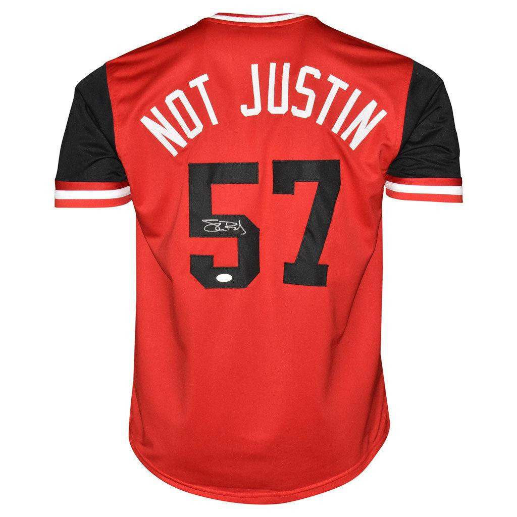 Shane Bieber Signed Not Justin Cleveland Red Baseball Jersey (JSA) -