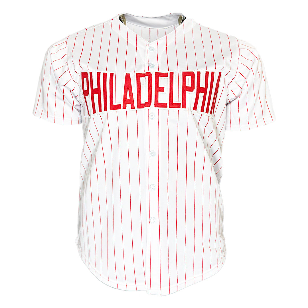 Cole Hamels Signed Philadelphia White Pinstripe Baseball Jersey