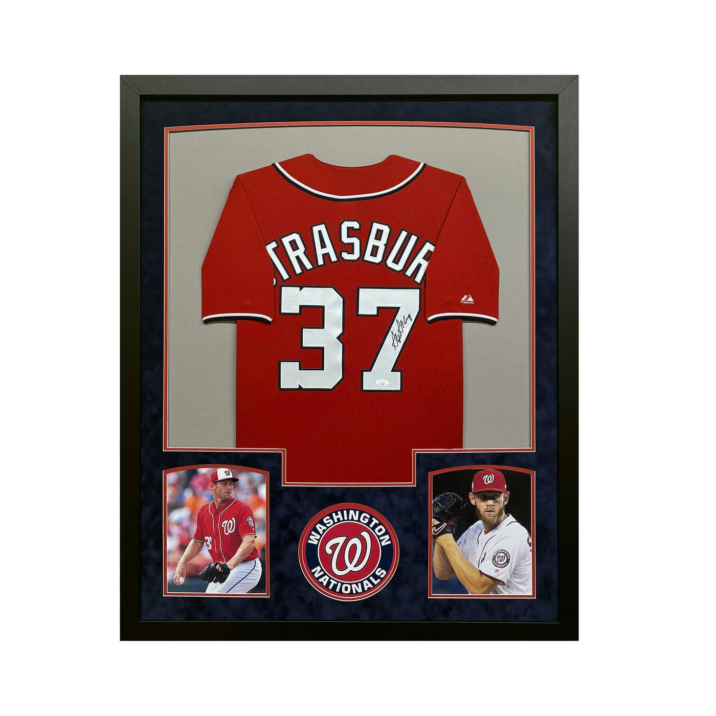 Stephen Strasburg Signed Washington Red Custom Suede Matte Framed
